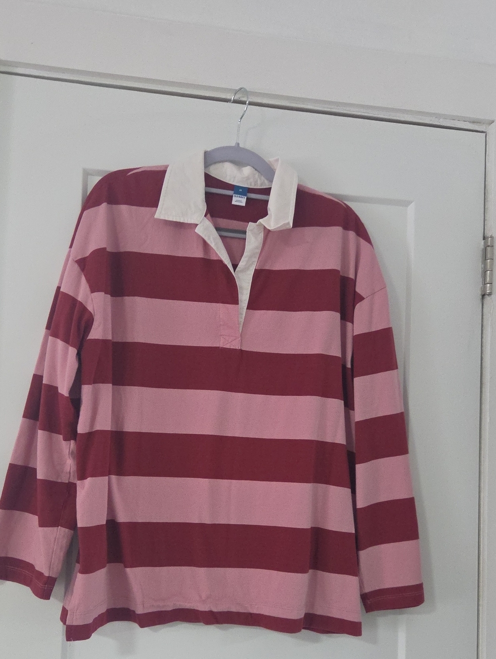 Old Navy Pink and Burgundy Striped Long Sleeve Rugby Shirt